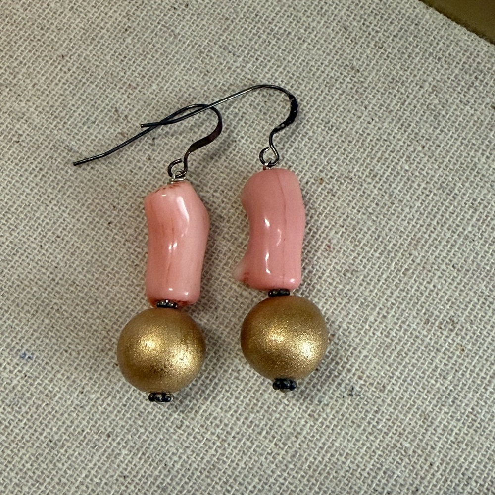Elegant Pink Coral and Gold Earrings